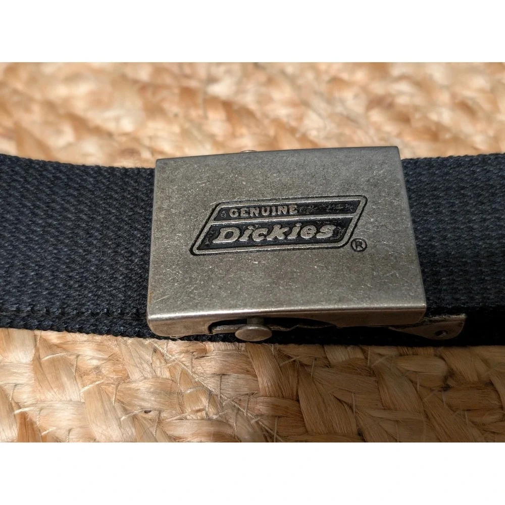 Dickies Mens Black Canvas Web Belt Silver Flip Top Military Buckle Logo 45 Inch